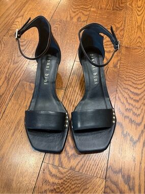 Gianni Bini Black Studded Ankle-Strap Block Heel Sandals